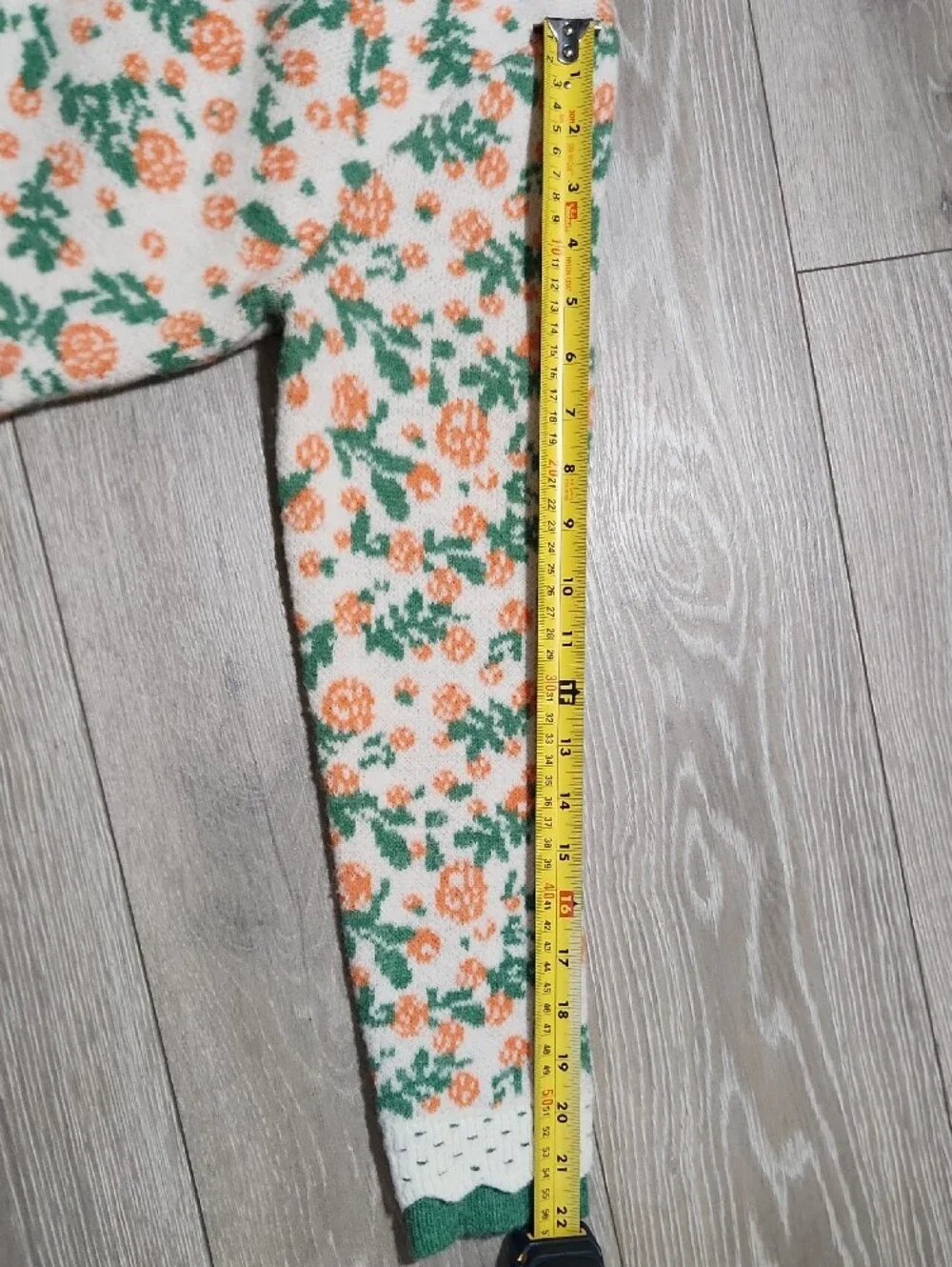 Coquette Orange Green Floral Scalloped Open Knit Sweater Crop Size Small